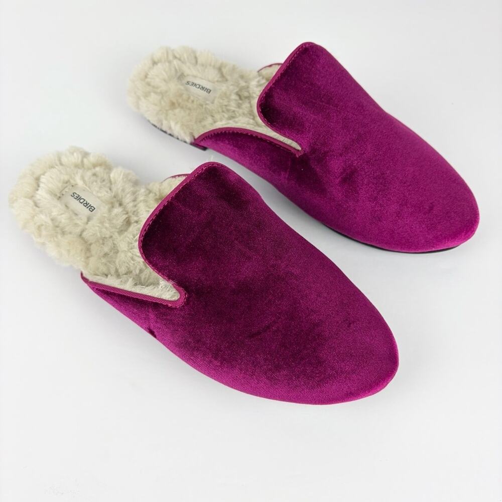 Birdies Phoebe Magenta Velvet Slip On Fur Lined Smoking Slipper Mule 7.5